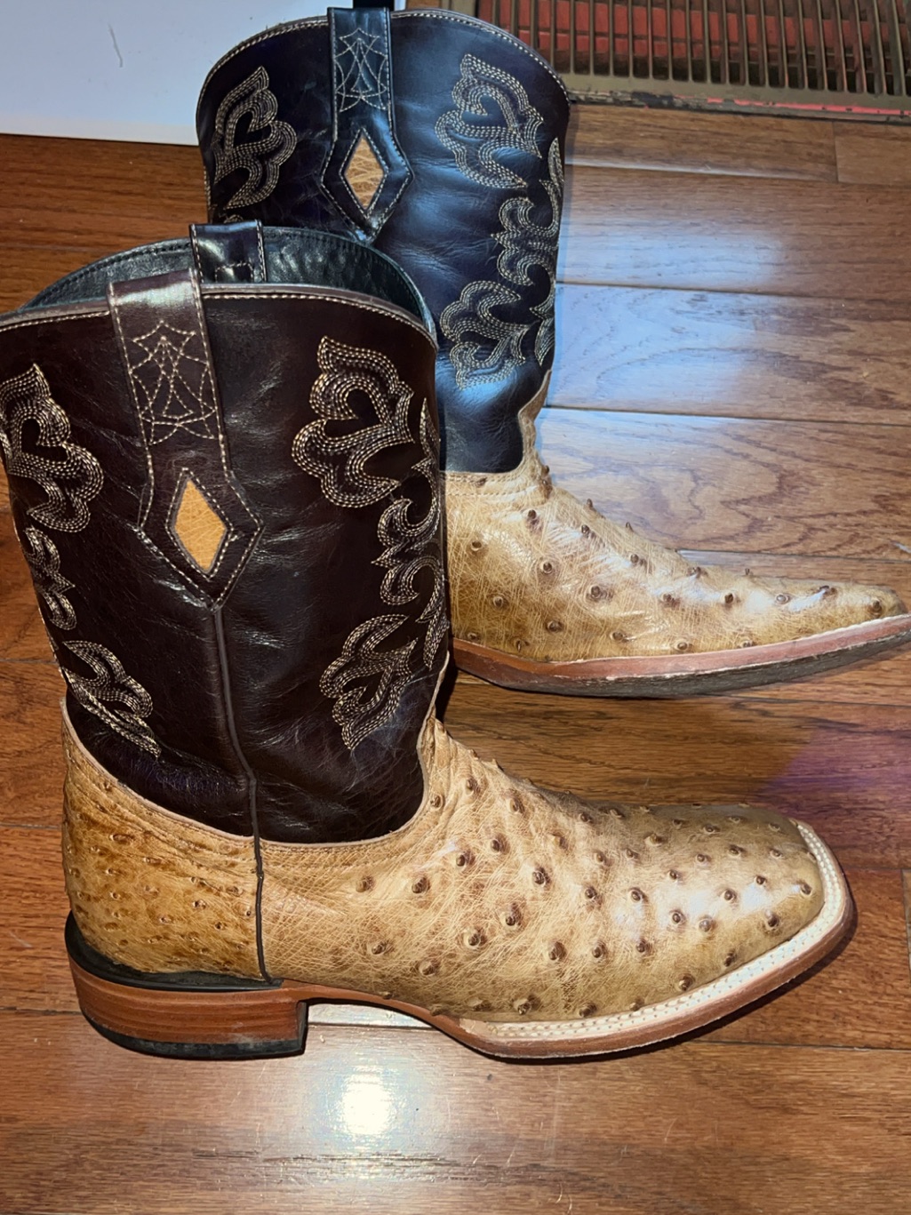 J.B. Dillon Two-Tone Ostrich Western Boots - Tan & Dark